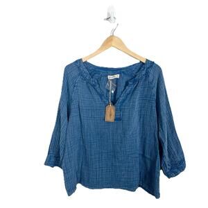 NWT Natural Life Robyn Cotton Gauze Top Blue Boho V Neck Women’s XL